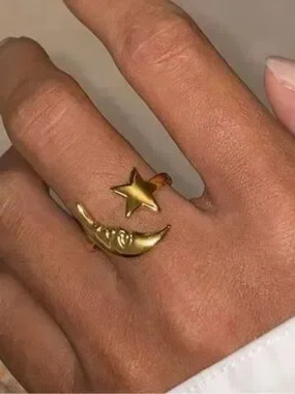 Gold Star & Crescent Adjustable Ring - Women Jewelry